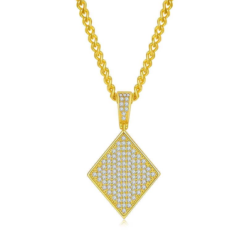 Hip-Hop Men’s Poker Diamond Block Pendant – 925 Sterling Silver with 18K Gold Plating and Moissanite