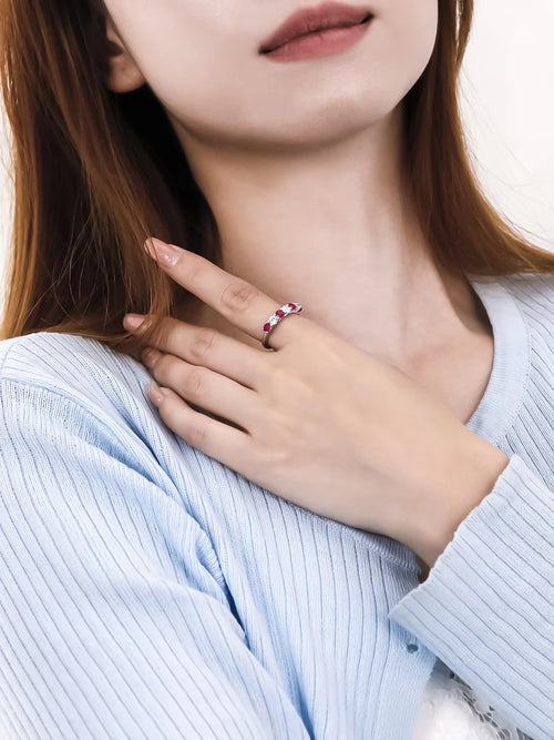 Dazzle Dime® Gemstone Moissanite Eternity Band with Birthstone Accents in 925 Sterling Silver