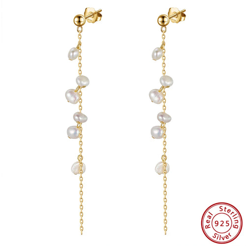 Handmade 925 Sterling Silver Dangle Earrings with Irregular Natural Baroque Pearls | Elegant Drop Jewelry for Women