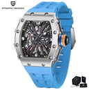 PAGANI DESIGN Men's Quartz Watches VH65 Movt Skeleton Dial 100M Waterproof Sport Rectangle Sapphire Glass