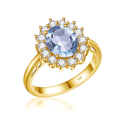 Dazzle Dime® Oval Cut 8x10mm Aquamarine Ring | 18K Gold-Plated Sterling Silver | Elegant Birthstone & Wedding Jewelry