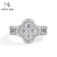 Four-Leaf Moissanite Engagement Ring – 925 Sterling Silver with 18K White Gold Plating | 0.87ct D/VVS1