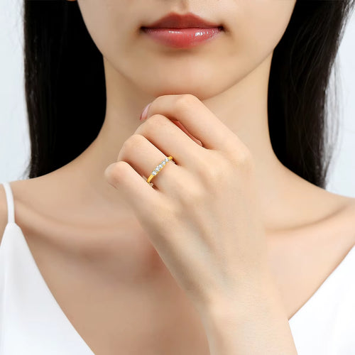 Dazzle Dime® 18K Gold Moissanite Row Ring | Certified High Jewelry for Women