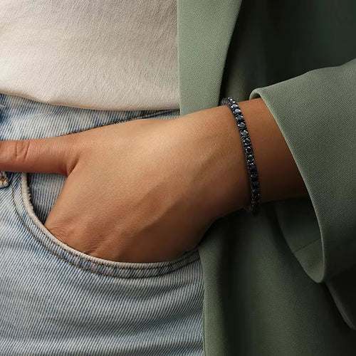 Dazzle Dime Black Moissanite Tennis Bracelet Full Diamond GRA 925 Sterling Silver18K Plated Hip Hop Style Bracelets for Men & Women