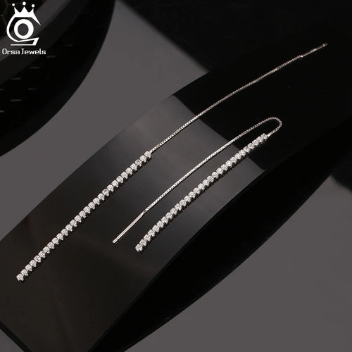 925 Silver Minimalism Dangle Long Chains Earrings for Women Vintage Cubic Zircon Drop Earings Jewelry Gifts SE111