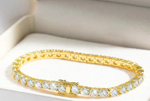 Dazzle Dime 18K Gold Plated Moissanite Tennis Bracelet for 3/4/5Mm Hallmarked Classic S925 Sterling Silver with GRA Certification