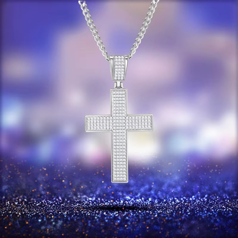 Dazzle Dime Hip Hop Style Classic Luxury Moissanite Cross Pendant Hallmarked 925 Sterling Silver 18K Gold Plated