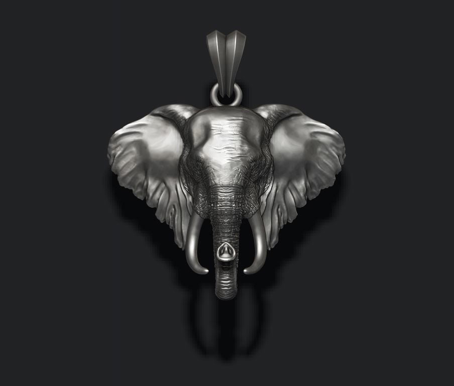 Dazzle Dime Elephant Head Pendant with Chain Majestic Symbol of Wisdom 925 Sterling Silver Base