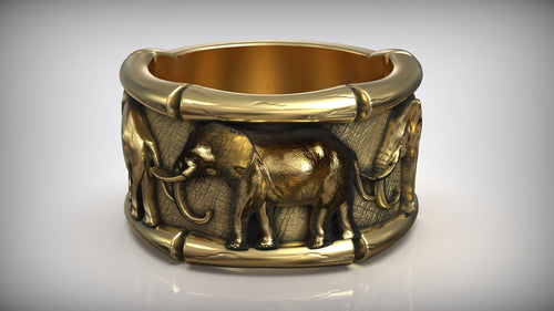 Gold Plated Lucky Three Elephants Ring
