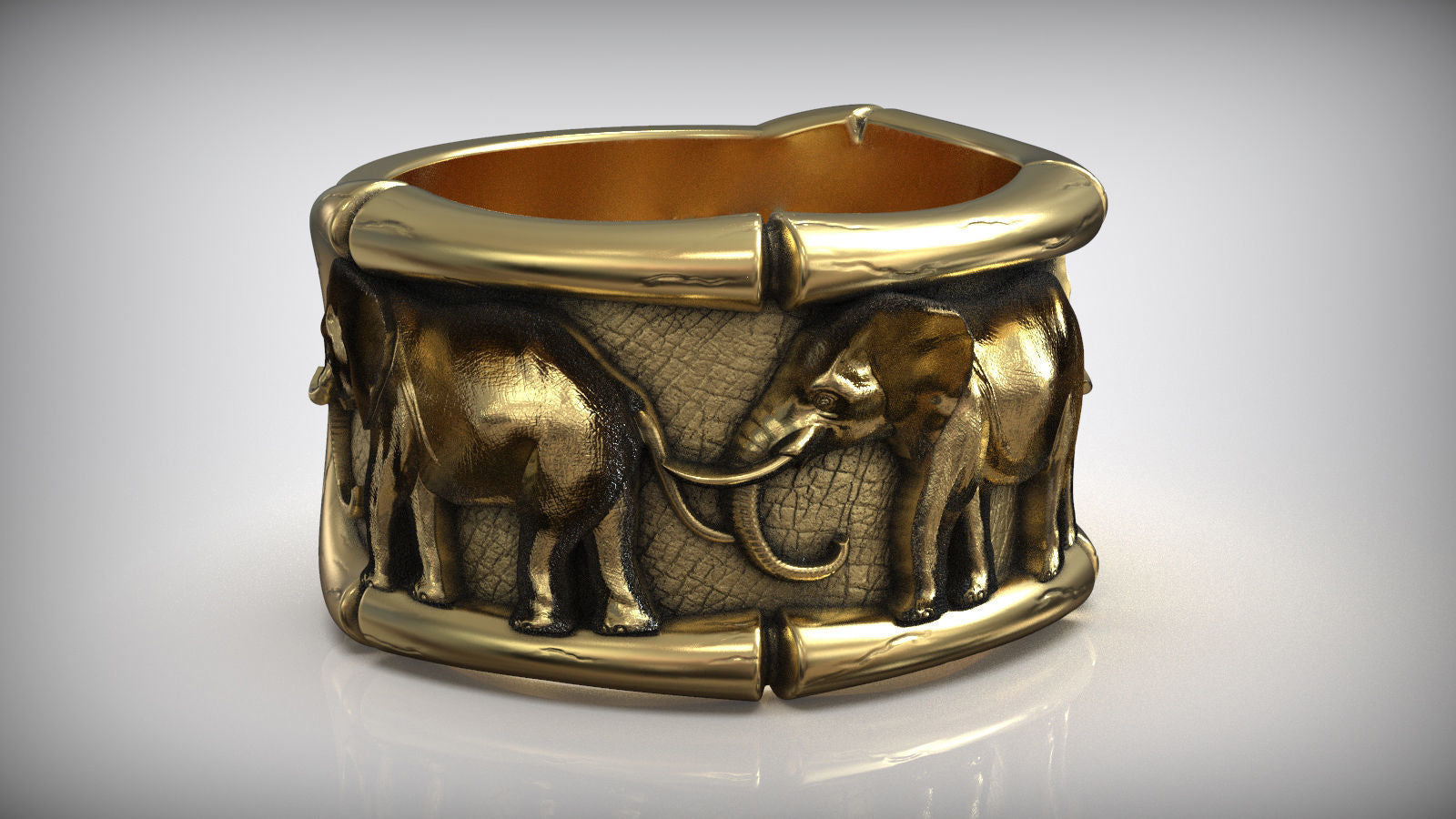 Dazzle Dime 925 Sterling Silver Base 18k Gold Plated Lucky Three Elephants Ring A Symbol of Strength, Wisdom, and Unity