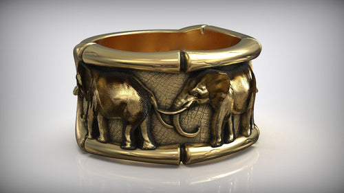 Gold Plated Lucky Three Elephants Ring