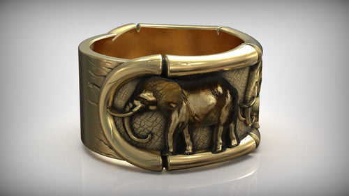 Gold Plated Lucky Three Elephants Ring