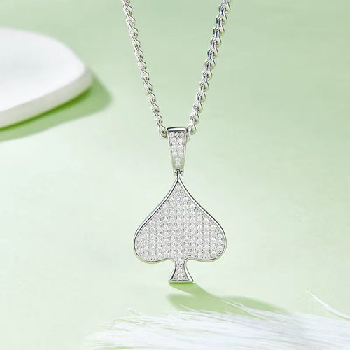 Hot Selling Hip-Hop Rock Men’s Necklace – 925 Sterling Silver with Moissanite Poker Spade Pendant