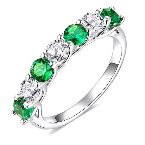 Dazzle Dime® Gemstone Moissanite Eternity Band with Birthstone Accents in 925 Sterling Silver