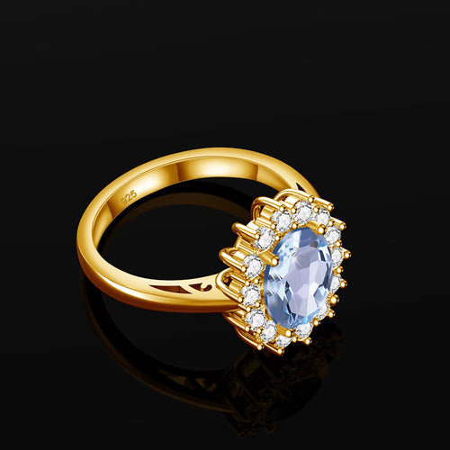 Dazzle Dime® Oval Cut 8x10mm Aquamarine Ring | 18K Gold-Plated Sterling Silver | Elegant Birthstone & Wedding Jewelry