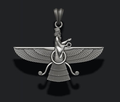 Dazzle Dime 925 Sterling Silver Base 18k Gold Plated Faravahar Ahura Mazda Pendant Embrace Ancient Wisdom DAZZLE DIME®