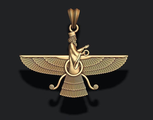 Dazzle Dime 925 Sterling Silver Base 18k Gold Plated Faravahar Ahura Mazda Pendant Embrace Ancient Wisdom DAZZLE DIME®