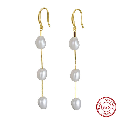 Handmade 925 Sterling Silver Dangle Earrings with Irregular Natural Baroque Pearls | Elegant Drop Jewelry for Women