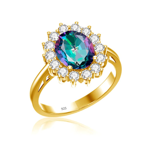 Dazzle Dime® Oval Cut 8x10mm Aquamarine Ring | 18K Gold-Plated Sterling Silver | Elegant Birthstone & Wedding Jewelry