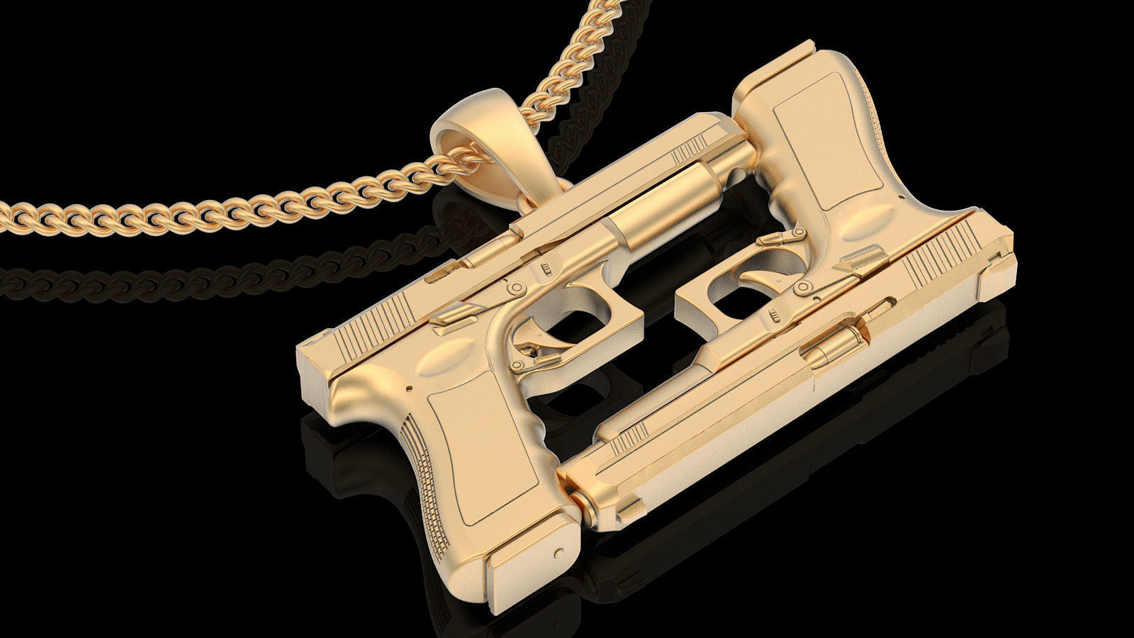 Dazzle Dime 925 Sterling Silver Base 18k Gold Plated Men’s Gun Glock Pendant A Symbol of Power and Precision