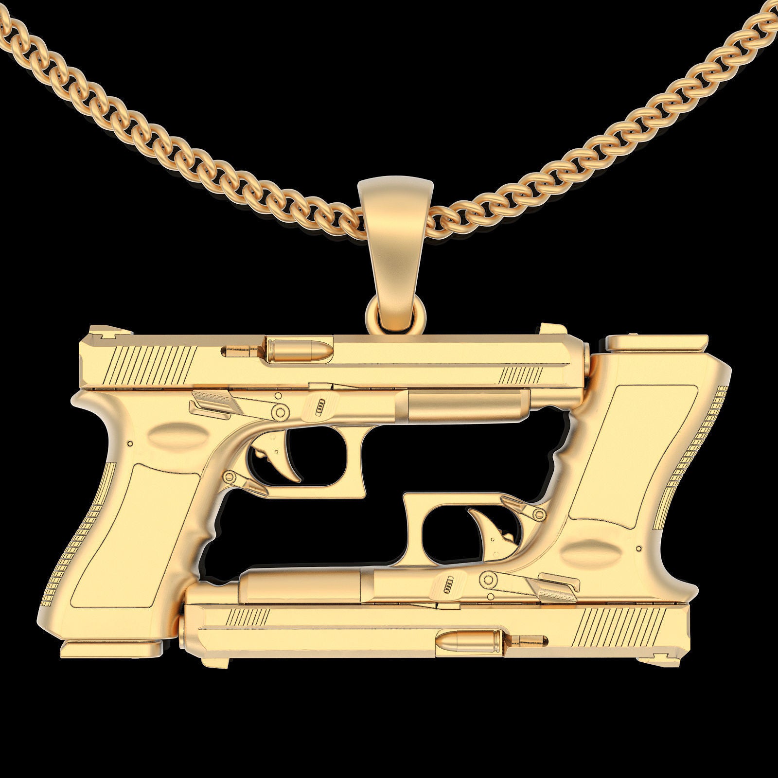 Dazzle Dime 925 Sterling Silver Base 18k Gold Plated Men’s Gun Glock Pendant A Symbol of Power and Precision