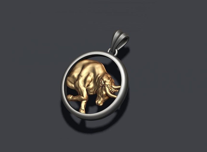 Dazzle Dime 925 Sterling Silver Base 18k Gold Plated Taurus Zodiac Bull Pendant with Chain