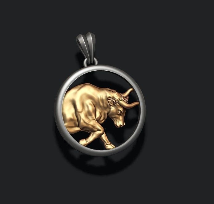 Dazzle Dime 925 Sterling Silver Base 18k Gold Plated Taurus Zodiac Bull Pendant with Chain