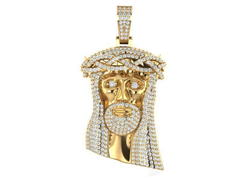 Dazzle Dime Jesus 925 Sterling 18K Gold Plated Pendant with 925 Sterling Chain with Moissanite Gemstones