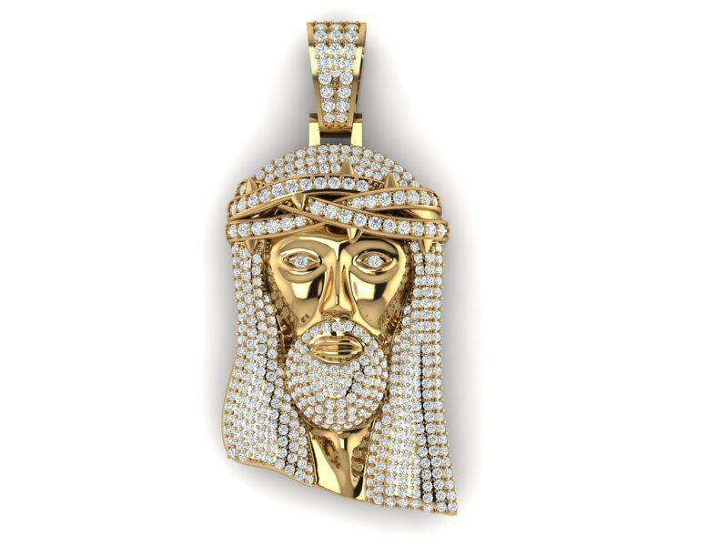 Dazzle Dime Jesus 925 Sterling 18K Gold Plated Pendant with 925 Sterling Chain with Moissanite Gemstones