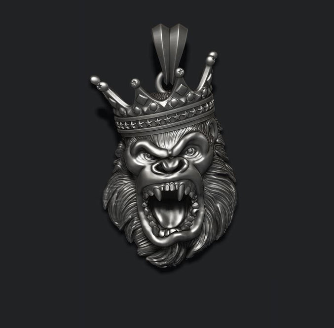 Dazzle Dime 925 Sterling Silver Base 18k Gold Plated King of the Jungle African Gorilla Pendant