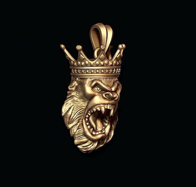 Dazzle Dime 925 Sterling Silver Base 18k Gold Plated King of the Jungle African Gorilla Pendant