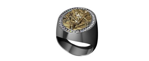 Gold Plated Lady of Justice Ring with Moissanite Gemstone