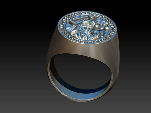 Gold Plated Lady of Justice Ring with Moissanite Gemstone