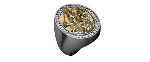 Gold Plated Lady of Justice Ring with Moissanite Gemstone