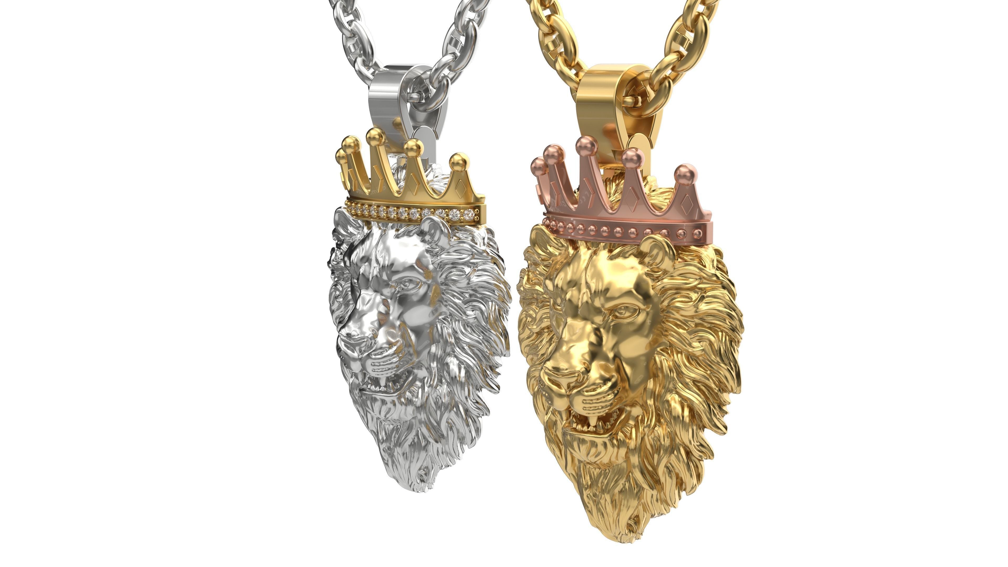 Dazzle Dime Lion Pendant with Crown Solid Gold & Hollow Versions 10k, 14k, & 18k Gold