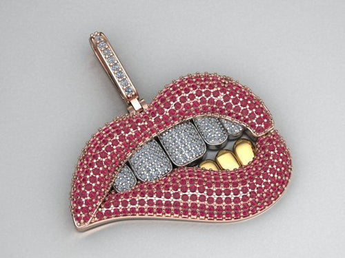 Dazzle Dime Elegant Lip Pendant with Chain 18K Gold Plated 925 Sterling Silver Base with Moissanite Stones DAZZLE DIME®