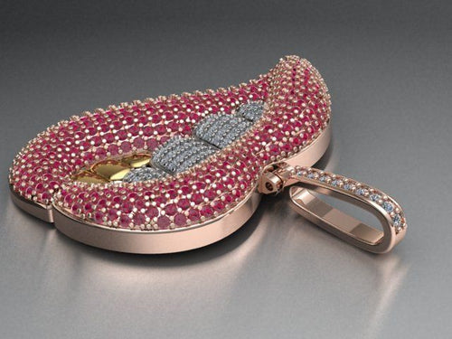 Dazzle Dime Elegant Lip Pendant with Chain 18K Gold Plated 925 Sterling Silver Base with Moissanite Stones DAZZLE DIME®