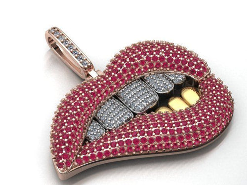 Dazzle Dime Elegant Lip Pendant with Chain 18K Gold Plated 925 Sterling Silver Base with Moissanite Stones DAZZLE DIME®