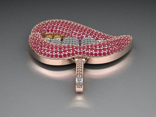 Dazzle Dime Elegant Lip Pendant with Chain 18K Gold Plated 925 Sterling Silver Base with Moissanite Stones DAZZLE DIME®