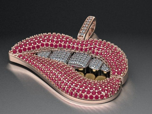 Dazzle Dime Elegant Lip Pendant with Chain 18K Gold Plated 925 Sterling Silver Base with Moissanite Stones DAZZLE DIME®