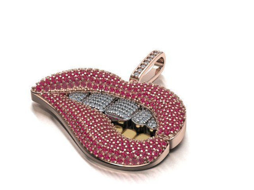 Dazzle Dime Elegant Lip Pendant with Chain 18K Gold Plated 925 Sterling Silver Base with Moissanite Stones DAZZLE DIME®