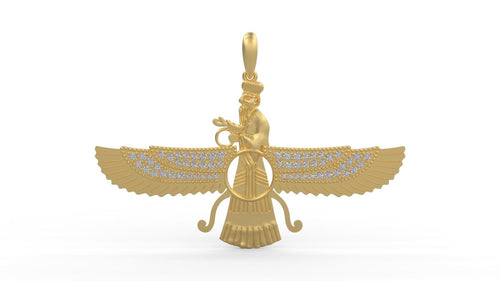 Dazzle Dime 925 Sterling Silver Base 18k Gold Plated Faravahar Ahura Mazda Pendant Embrace Ancient Wisdom DAZZLE DIME®