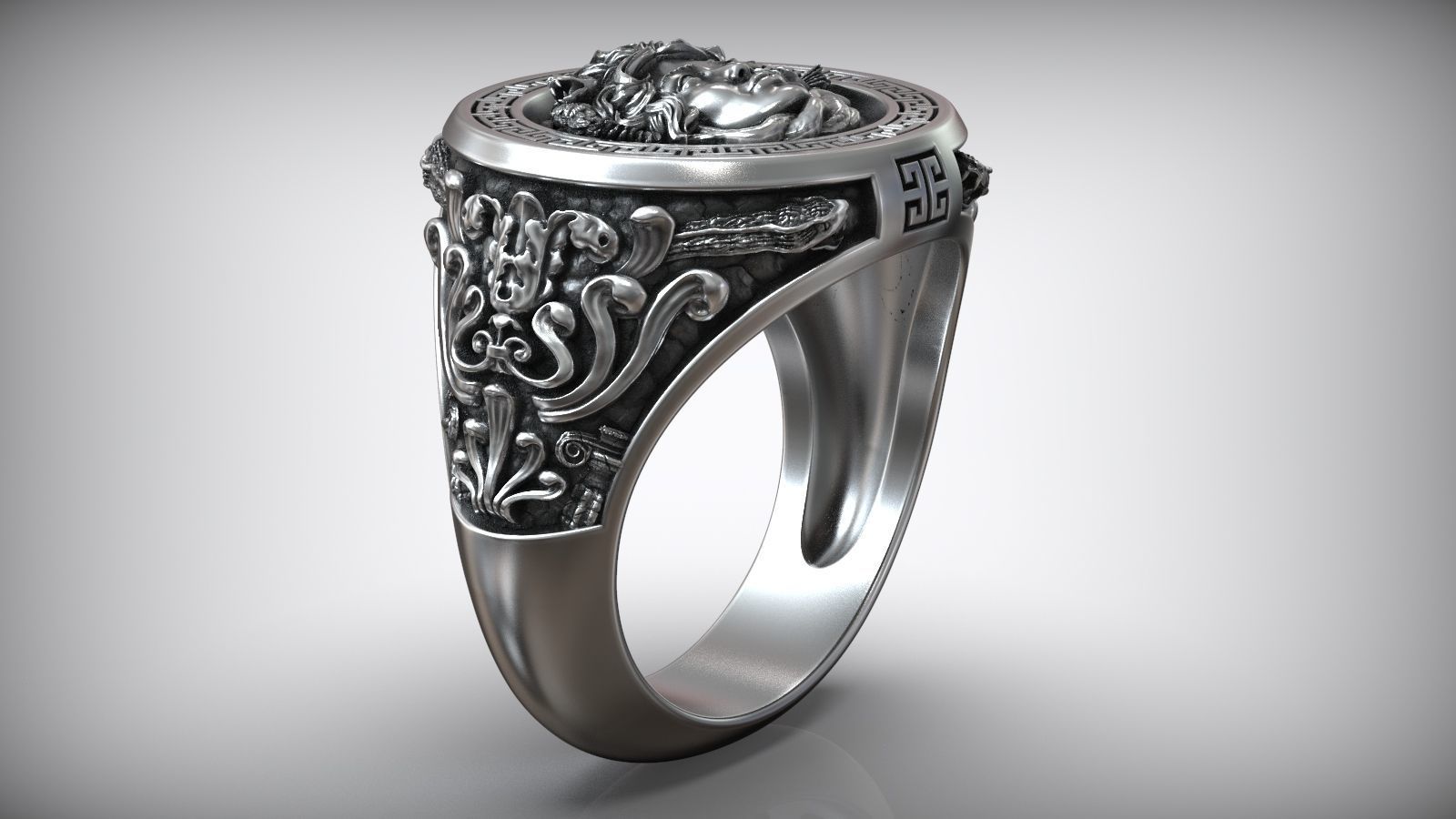 Medusa Gorgona Snake Head Signet Ring