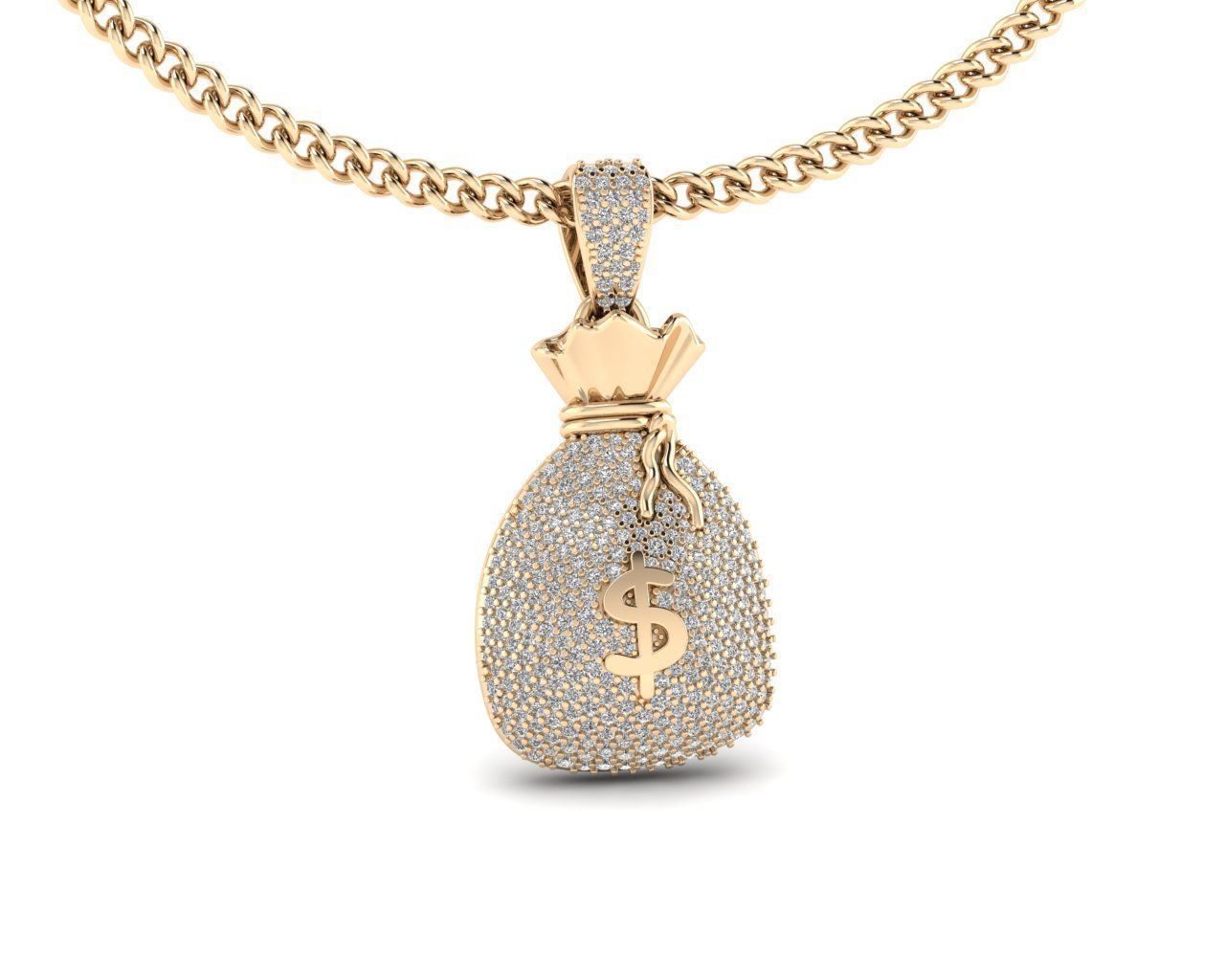 Dazzle Dime® Money Bag Pendant in 925 Sterling Silver with Lab-Grown Diamond Gems and Matching Chain