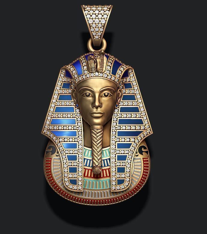 Dazzle Dime 925 Sterling Silver Base 18k Gold Plated Pharaoh Pendant with Gems and Enamel A Regal Tribute to Ancient Majesty