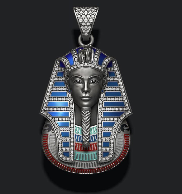 Dazzle Dime 925 Sterling Silver Base 18k Gold Plated Pharaoh Pendant with Gems and Enamel A Regal Tribute to Ancient Majesty