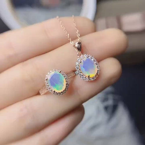 Dazzle Dime® Genuine Ethiopian Opal Jewelry Set | 925 Sterling Silver Ring & Pendant