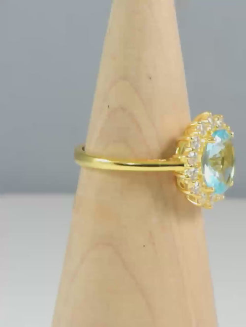Dazzle Dime® Oval Cut 8x10mm Aquamarine Ring | 18K Gold-Plated Sterling Silver | Elegant Birthstone & Wedding Jewelry
