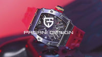 PAGANI DESIGN Men's Quartz Watches VH65 Movt Skeleton Dial 100M Waterproof Sport Rectangle Sapphire Glass