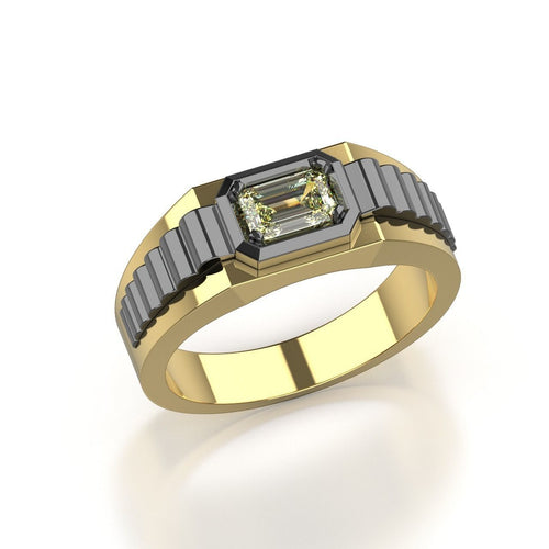 Dazzle Dime® Men's Luxury Ring in 925 Sterling Silver with Emerald-Cut Lab-Grown Emerald DAZZLE DIME®